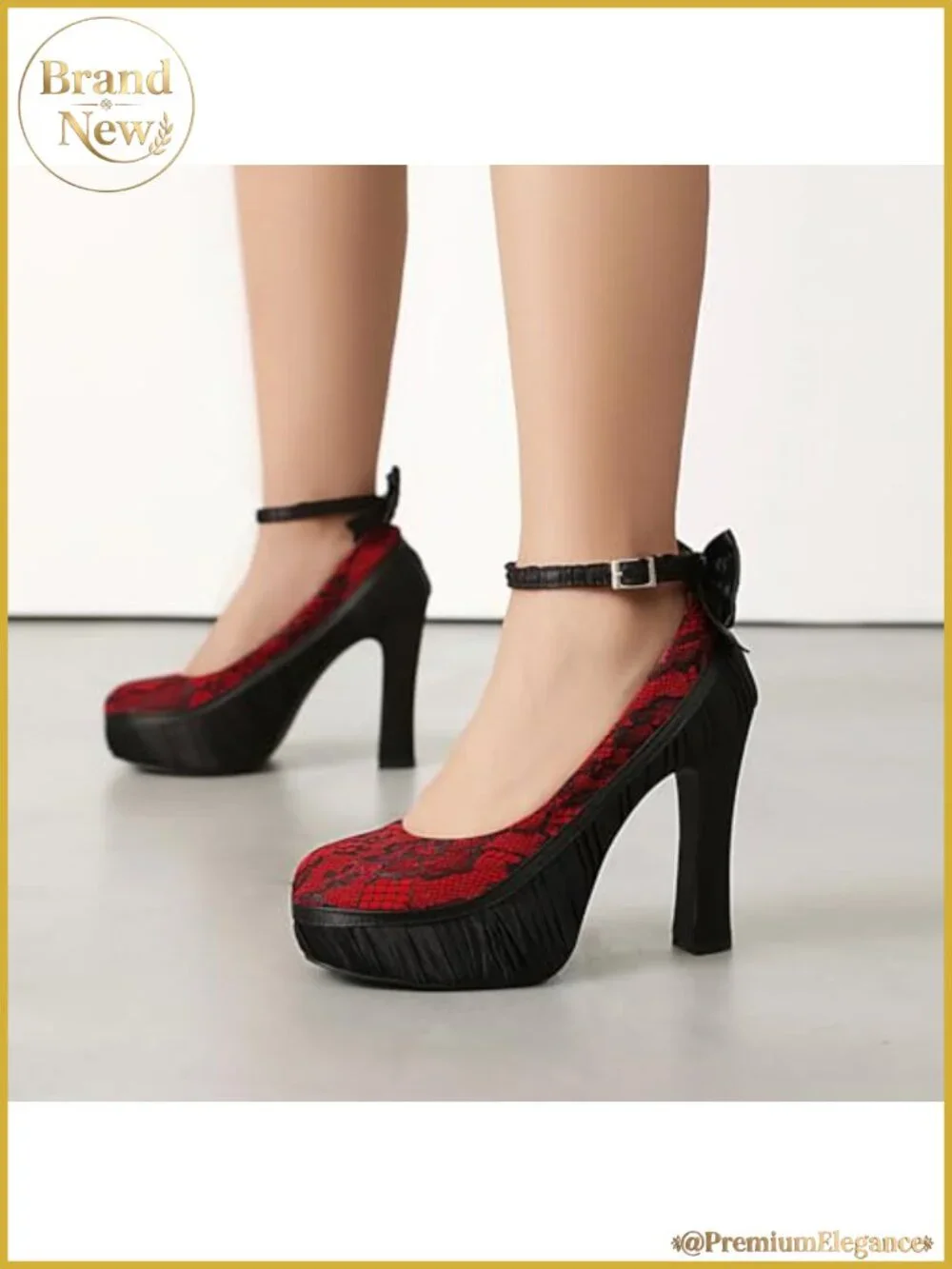 Mary Jane Gothic Platform High Heels Lace Flower Bow Pumps